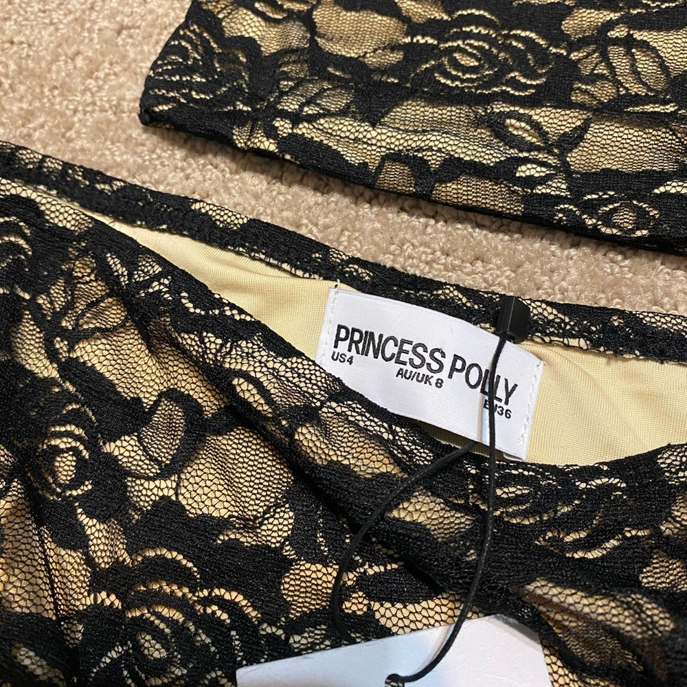 NWT {Princess Polly} Santoro Lace Set | Black + Tan ~ Size US 4 - Picture 8 of 16